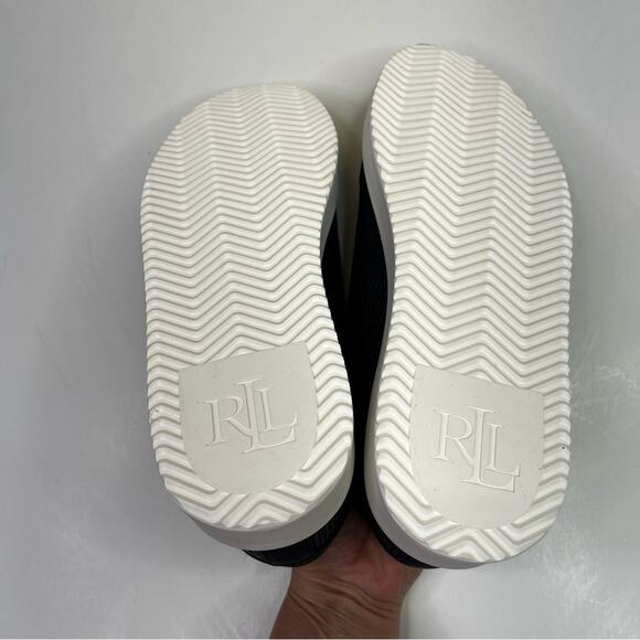 Lauren Ralph Lauren Angeline IV Leather Trim Straw sneakers navy blue - 8.5 - Picture 8 of 10